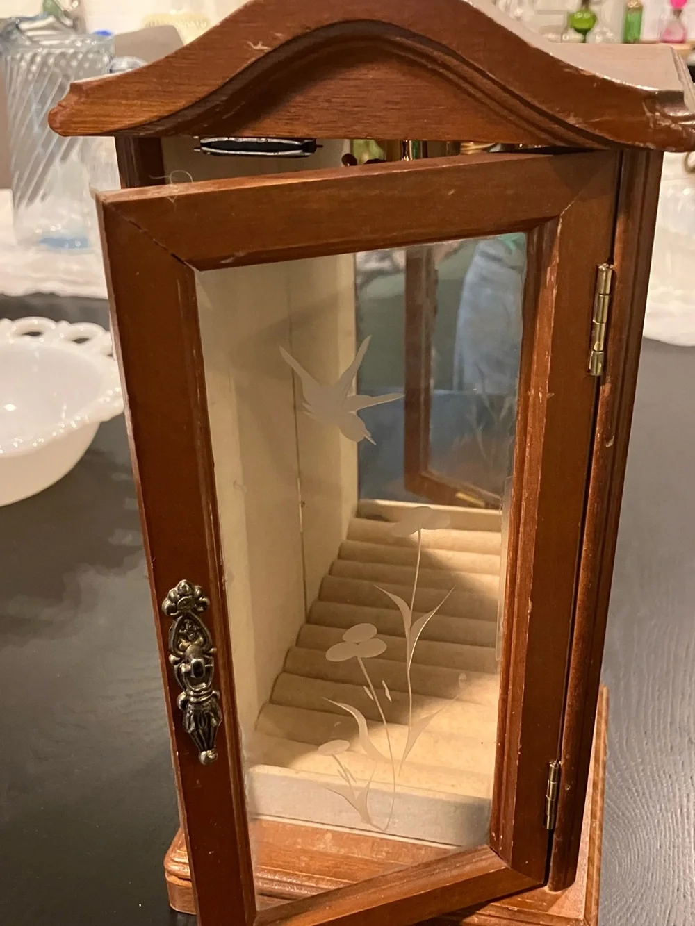 Wooden Jewelry Cabinet with Glass Door - Brown